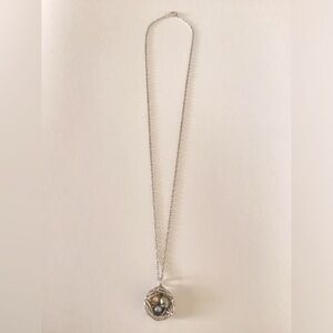 Vintage Sterling Silver Birds nest with 3 mother of Pearl eggs pendant necklace